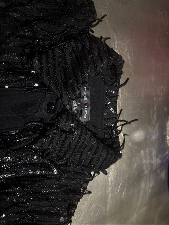 Moa Moa Black Fringe Sequin Button-Front Blazer - Picture 3 of 7